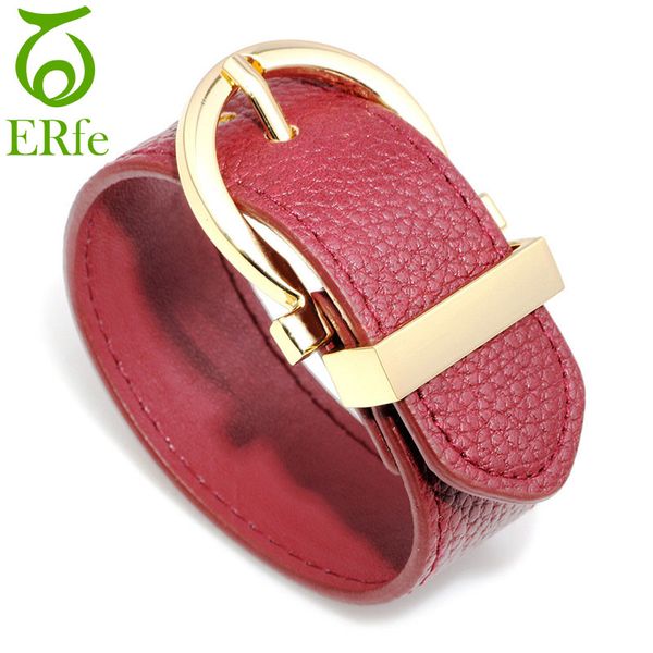 

2019 fashion gold belt buckle bracelets bangles female wide leather bracelet femme women braclet punk rock wristband wb016, Golden;silver
