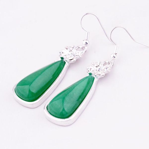 

fyjs unique silver plated water drop green agates dangle earrings with rhinestone blue sand stone fashion jewelry