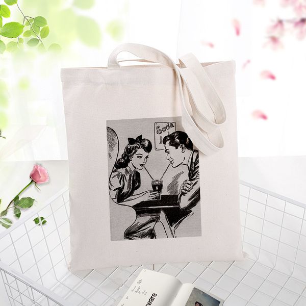 

retro pattern canvas tote bag shopping bag handbag daily use text diy custom print eco reusable recycle
