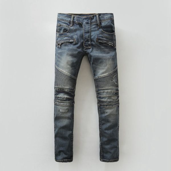 

мђжкие дизайнеѬкие джин ѬеѬо иний еѬнй slim fit моднй бѬенд джинове бѬки, Blue