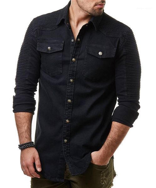 

collar washed apparels new arrvial men designer solid color casual shirts long sleeve pleated regular tees turn-down, White;black