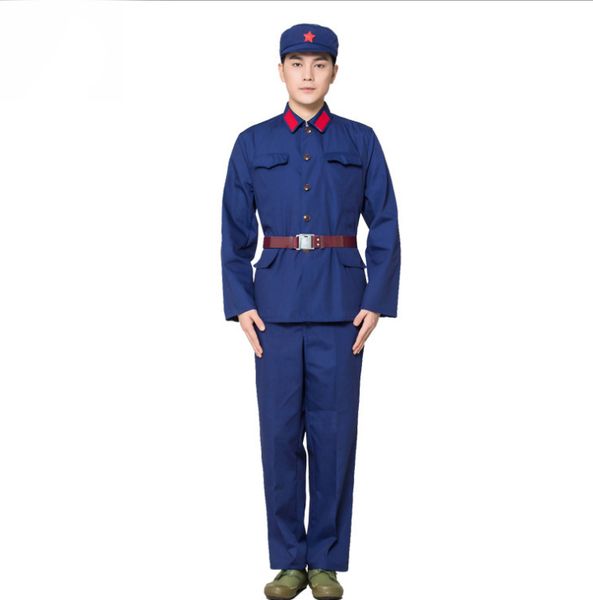 

old style 1970s vietnam war army clothing blue sea soldiers chinese navy uniform dacron military suits hat + jacket + pants + belt, Black;red