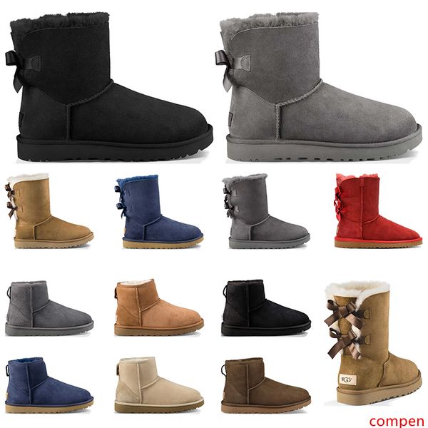 

luxury designer australia classic fur snow boots women winter boots fashion ankle short boots with bow black chestnut size 5-10