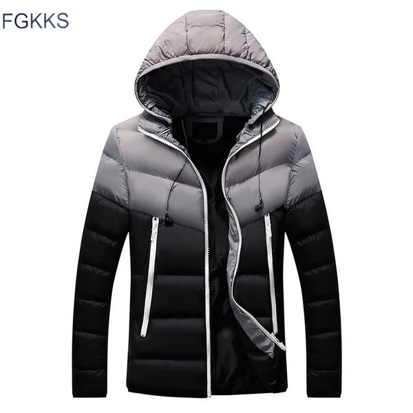 

fgkks men parkas coats winter new arrival male hooded comfortable warm jacket paraks men's splice fashion parka, Tan;black