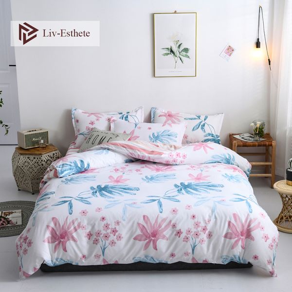 

liv-esthete fashion flower bedding set duvet cover striped bedspread flat sheet pillowcase single double  king bed linen