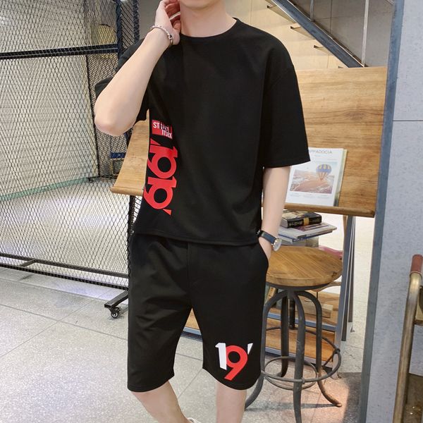 

bumpybeast 2019 summer tshirt sets men's fashion tracksuit letter print t shirt+short two pieces sets plus size 5xl, Gray
