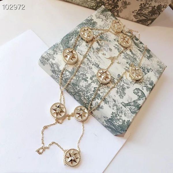 

luxury rose des vents s925 sterling silver crystal engraved 9 pcs compass charm 90cm long sweater necklace for women jewelry