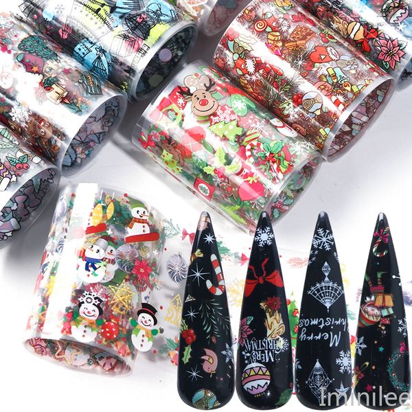

10pcs/lot christmas decorations for nails mix colorful transfer nail foil sticker snow flower elk gift santa adhesive paper, Black