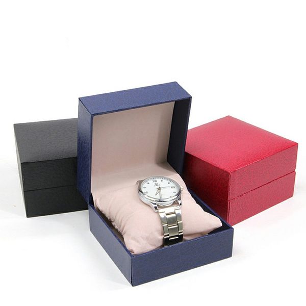 

upscale watch box flip litchi texture leather-filled paper watch gift imitation pu leather watch box personal storage jewelry counter displa, Black;white