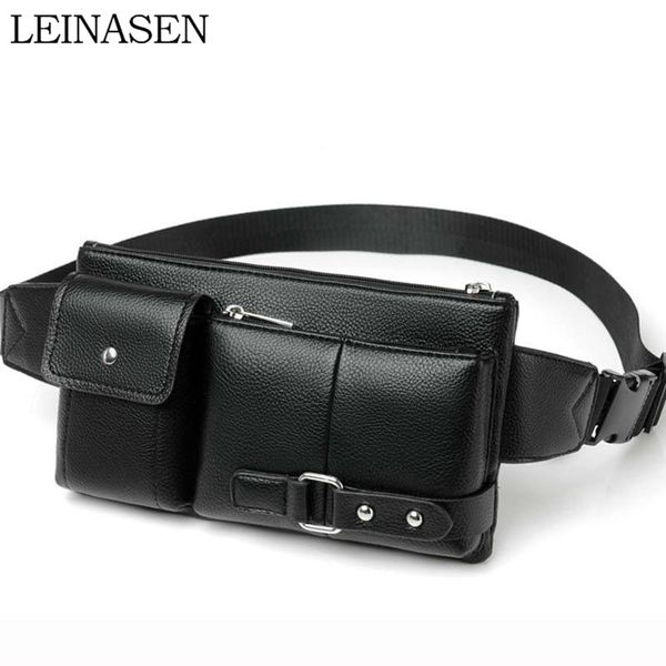 

multi-function men waist bag many departments male waist pack pouch soft leather fanny pack man belt bag chest high quality