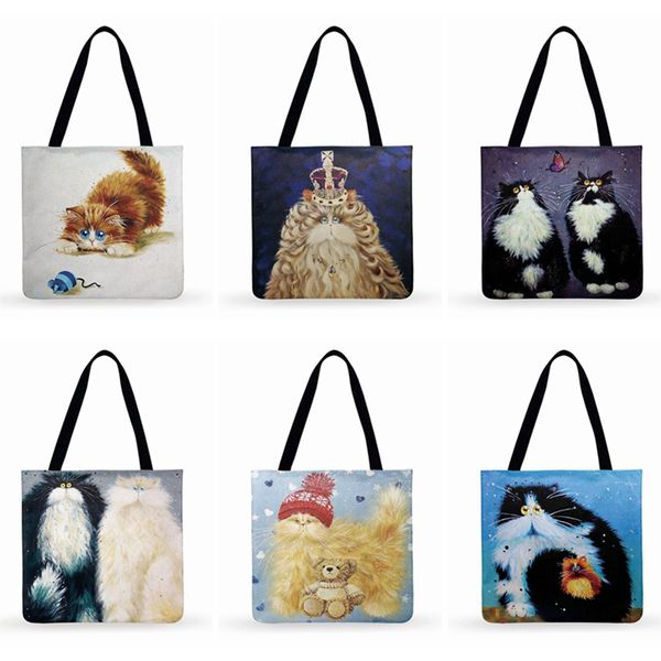 

цвет мяу иллюстрация печатной сумка картины cat повседневного tote дамы мешок плечо мода пляж tote складная корзина