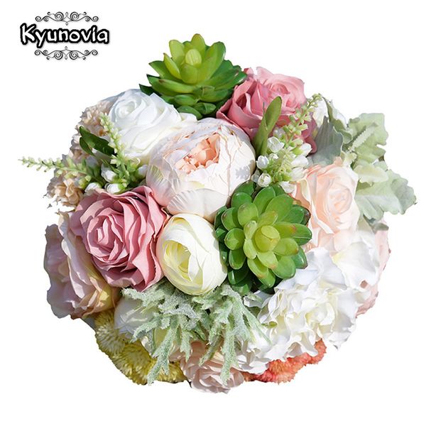 

kyunovia succulent plants bouquet chic wedding flowers silk flowers wedding bouquet romantic flores bridal fe28