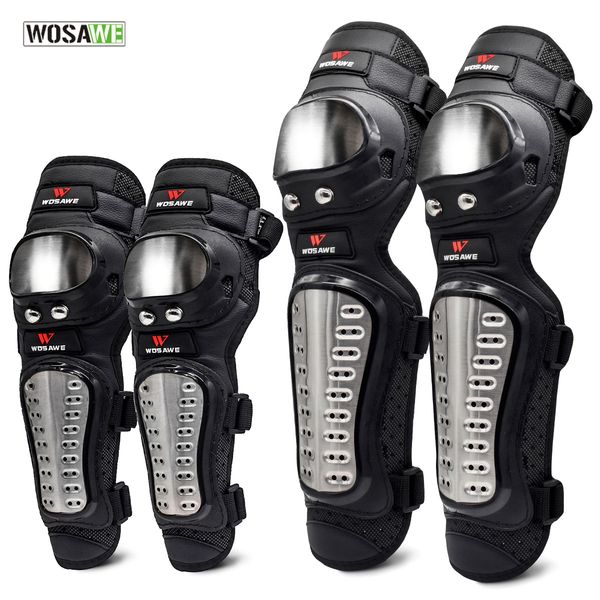 Wosawe 4 pcs / set cotovelo joelho almofadas de aço inoxidável motocross motocross protetor protetor de engrenagem guardas esportes armadura kit