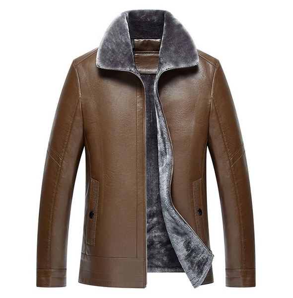 

the new lapel fur one male father loaded pu leather clothing in the elderly men plus cashmere thick leather jacket jacket, Black