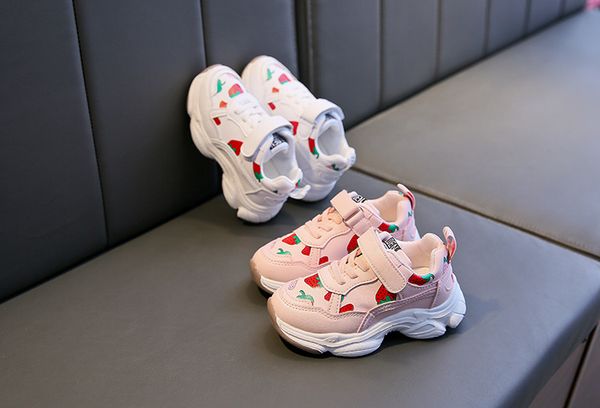 

stawberry pattern girls casual shoes, Black;red