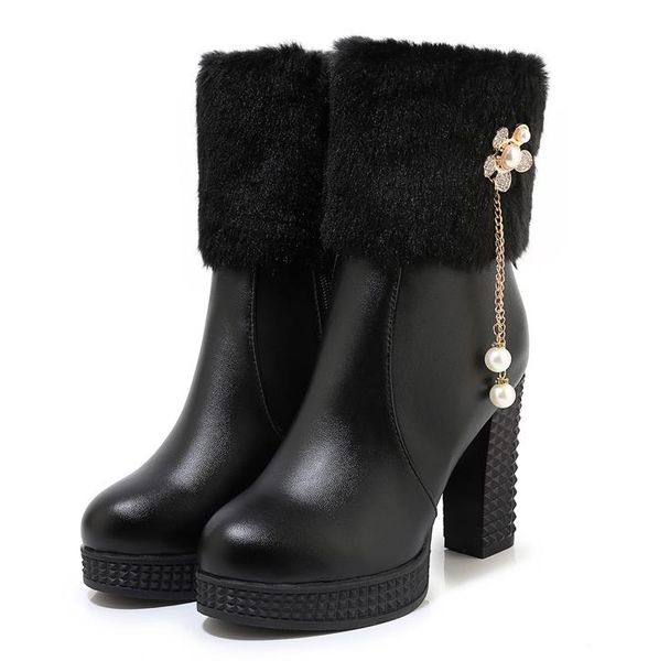 

white fur boots platform high heels ankle booties luxury women designer boots, Black