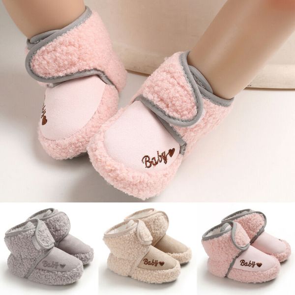 

cute newborn baby girl winter warm fur boots plush boots soft sole snow baby girl fleece cotton shoes 0-18months, Black;grey