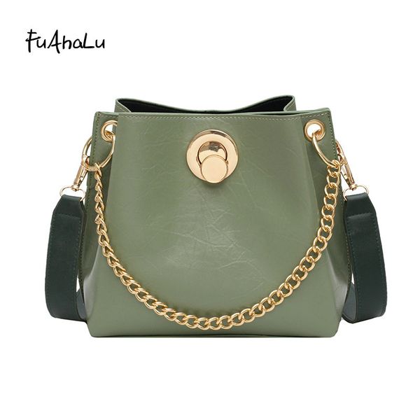 

fuahalu new korean style of the handbag the chain shoulder bag fashion wild lock bucket bag crossbody bags of women