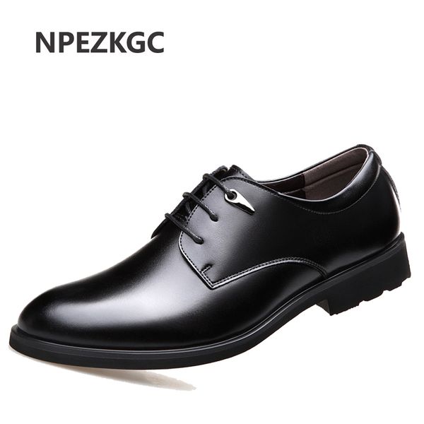 

npezkgc new business oxford leather shoes men breathable rubber formal dress shoes male office wedding flats footwear, Black