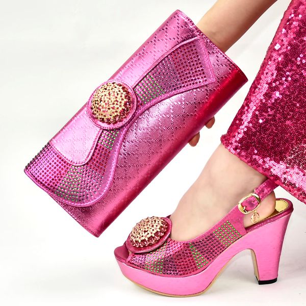 

fashion fuchsia african ladies shoes and bags high heeled slip on shoes for women nigerian women and bag set rhinestone wedding, Black