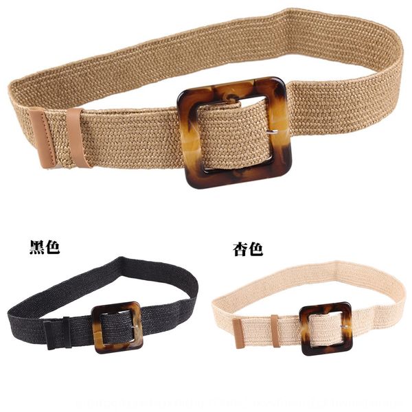 

leisure woven wide belt ladies wax rope linen color decorative belt square casual weave g346 buckle waist seal black g346, Black;brown