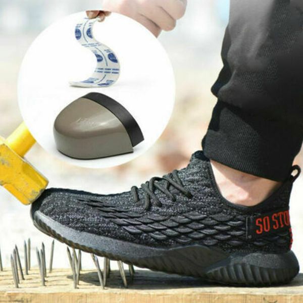 

men breathable anti slip ultra casual boots summer proof trainers safety shoes outdoor steel toe sneakers, Black