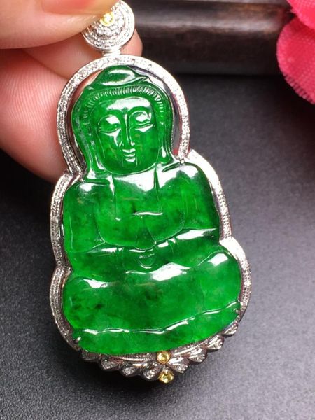 

fine jewelry jade pendant pure 18 k white gold natural green jade burma origin 621 female pendants necklaces for women, Silver