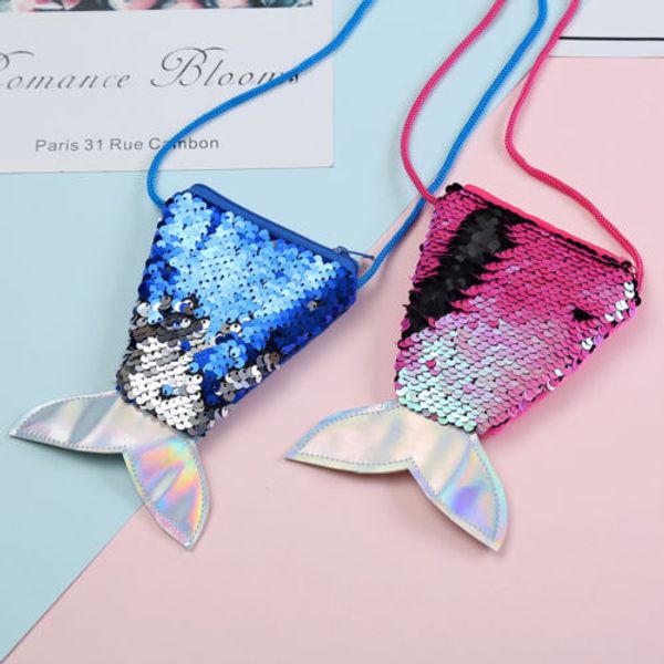 

fashion mini mermaid tail sequin coin purse girl crossbody bag wallet pouch, White