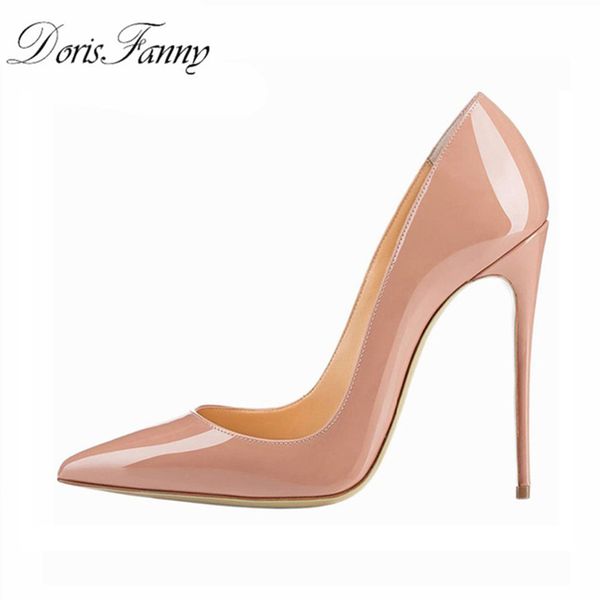 

red bottom high heels shoes woman nude patent pointed toe stiletto shoes women pumps party wedding y200702, Black