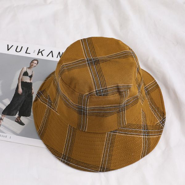 

bucket hat new style simple plaid bucket hat women's outing versatile e flat roof beach sun
