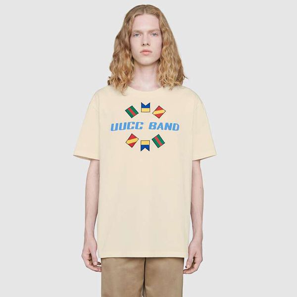 

20ss lettered geometric logo print t-shirt beige made in italy men women sport short sleeves summer street casual tee, White;black