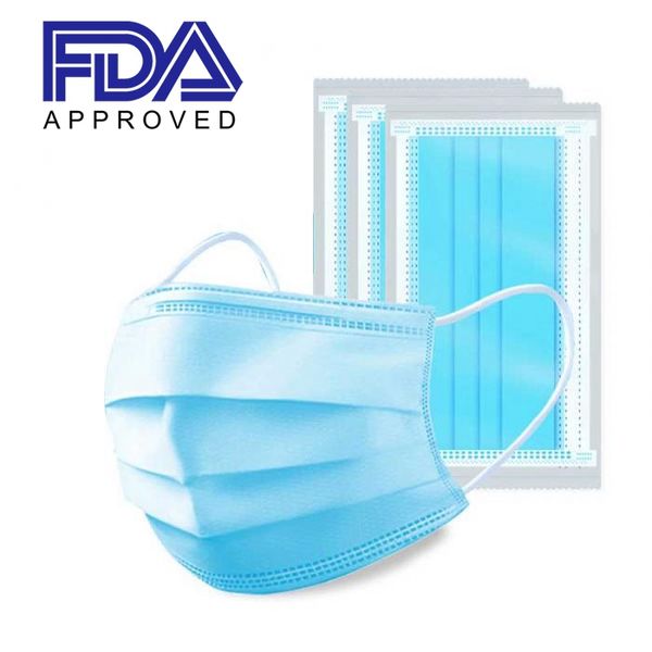 

in stock 50pcs face mask disposable fda certificated no woven face mask dustproof facial protective cover 3 layer mask ship via dhl