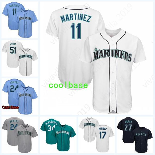 

Seattle 11 Edgar Martinez 51 24 Mitch Haniger Jersey Any name Any number Home Blue Grey White Green Baseball Jerseys Men's women youth