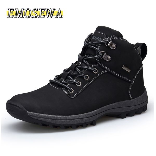 

emosewa boots men leather sneakers boots warm winter outdoor fashion men lace up breathable footwear casual shoes 48, Black