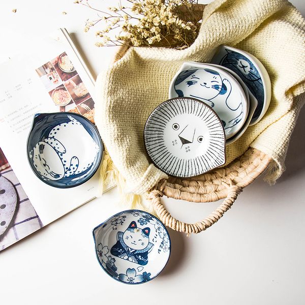 

cute cat japanese ceramic glaze hand color ceramic dish soy sauce vinegar mustard dish home kitchen multi-function ceramic plate