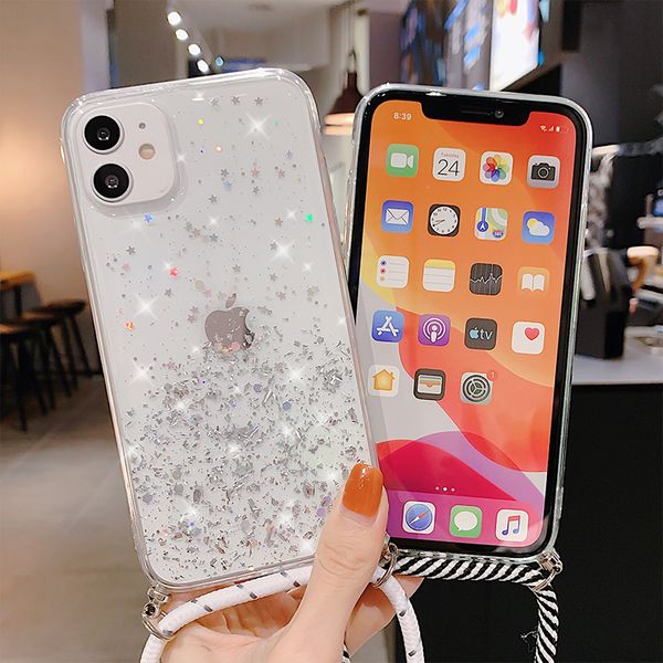 

крышка искорка glitter ремень шнура цепь ожерелье телефон талреп телефон чехол из зависать iphone 11 pro xs max xr x 7 plus 8 plus 8