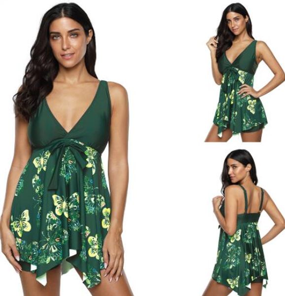 

green girl lotus leaf edge connected triangle leopard skirt style split big fat plus angle slim leopard print yakuda swimsuit bikinis set, White;black
