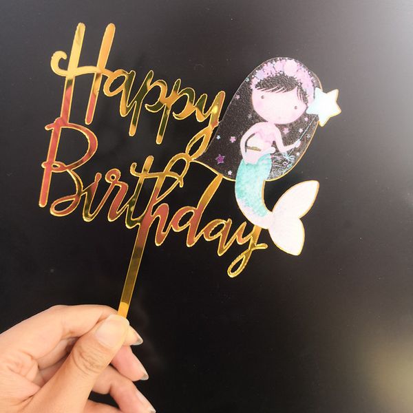 

gold acrylic cake er castle flamingo happy birthday cupcake er for baby shower mermaid unicorn party cake decorations
