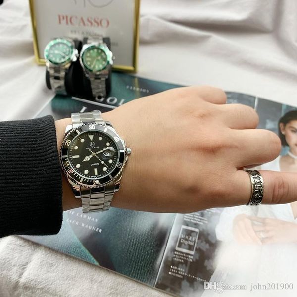 

2020 top fashion man watch steel date кварцевые спортивные часы серебро черный зеленый роскошные наручные часы платье наручные часы с календ, Slivery;brown