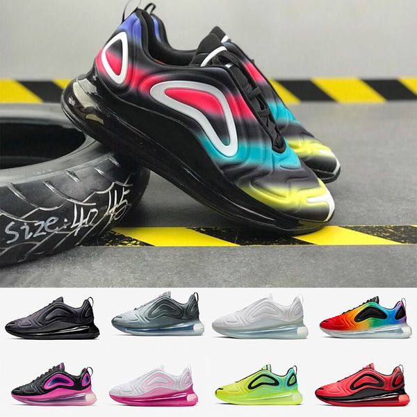 

2019 nike air max 720 новые туфли полностью мягкие мужчины женщины неон трехместный черный углеродно-серый закат металлик серебро chaussures