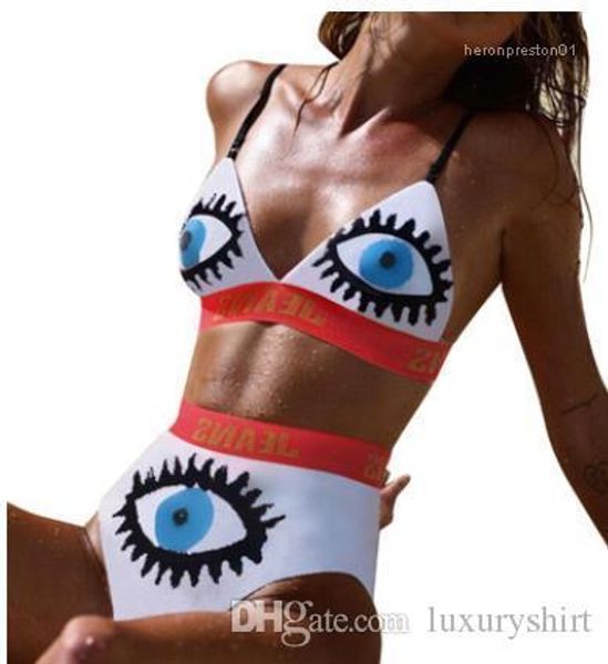 

tankinis бюстгальтеры трусы джинсы письма printd глаза дизайнер 2 шт. бикини наборы купальные костюмы 2019 летние женщины, White;black