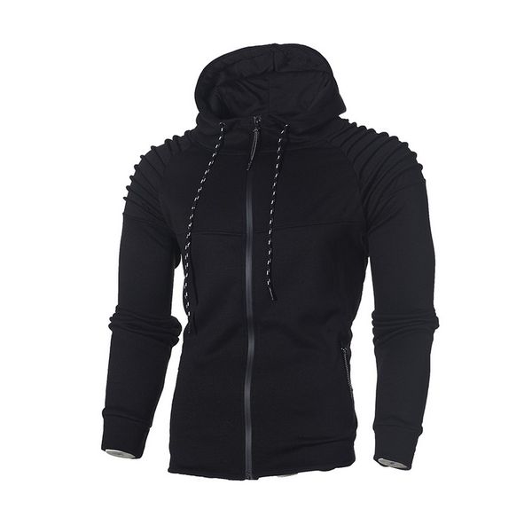 

laamei mens' autumn winter long sleeve sport zipper hoodie pullover blouse hoodies men long sleeve hooded sweatshirt, Black