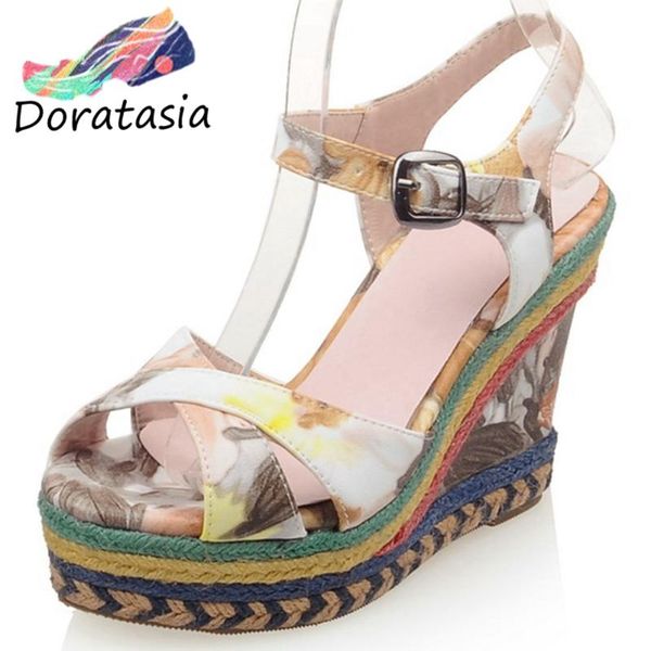 

doratasia women color buckle wedge platform shoes 2020 fashion sandals women open toe summer sandals, Black