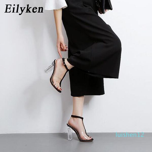 

eilyken 2020 new pvc women sandals clear transparent ankle strap high heels party sandals women shoes size 35-42 l12, Black