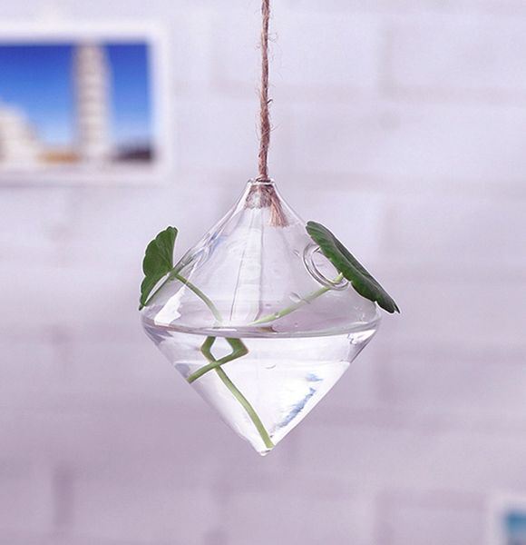 

hanging diamond shaped glass flower vase home garden wedding party decoration