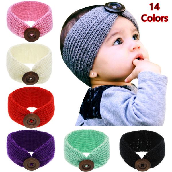 

new baby girls fashion wool crochet headband knit hairband with button decor winter newborn infant ear warmer head headwrap 14 colors, Slivery;white