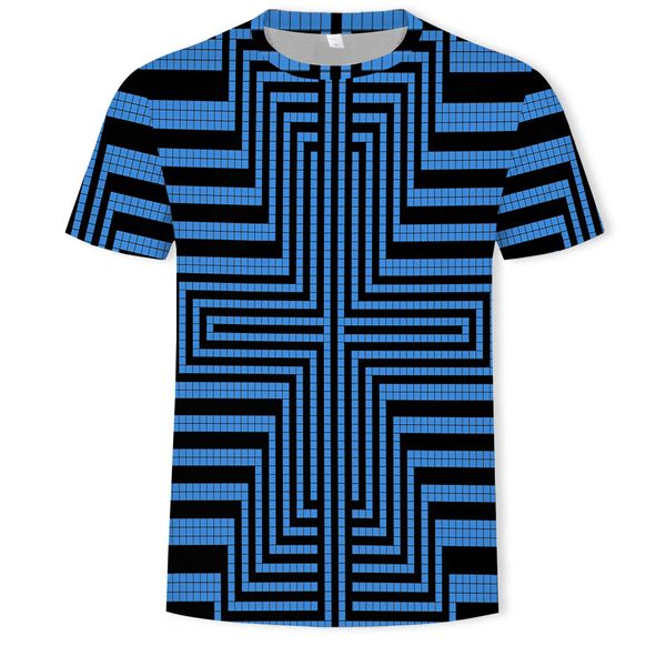 

mens designer black and blue irregular stripe digital printing round collar short sleeve loose t, White;black