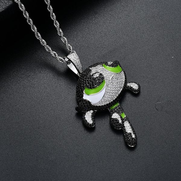 

hip hop micro paved aaa+ cubic zirconia bling iced out cartoon the powerpuff girls pendants necklace for men rapper jewelry, Silver