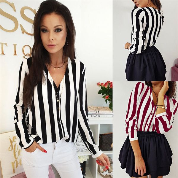 

women summer striped fashion and blouses elegant v neck blouse loose harajuku shirt ladies tunic vintage camisa feminina, White