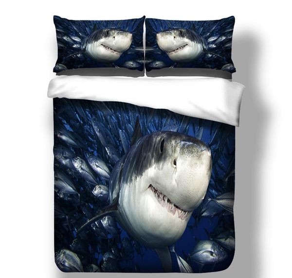 Fashion Bedding Set Single Double King Size Blue Sea Animals Duvet